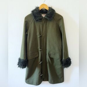 Vintage  Rocky Green Wool Coat with Fur Cuffs and Collar - Size Small